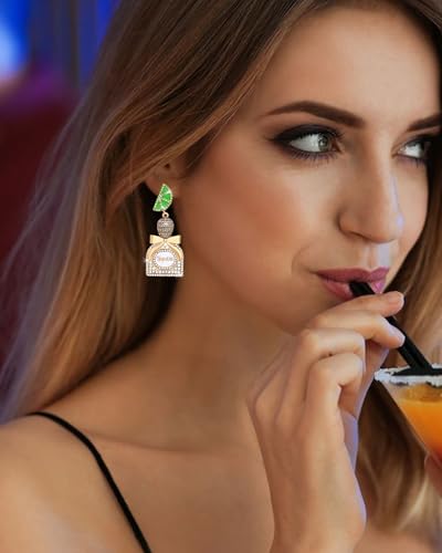 2 Pairs Tequila Earrings for Women Trendy Tequila Wine Glass Earrings Rhinestone Lime Tequila Wine Bottle Ear-Rings Birthday Holiday Party Prom Celebration Jewelry Accessories2