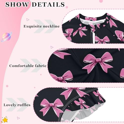 ALAZA Funny Bow Black Girls One Piece Swimsuit Long Sleeve Rash Guard Swimsuits UV 50+ Swimwear Zipper4