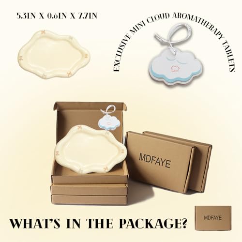 Image of Jewelry Dish Trinket Tray for Women, Ring Dish Holder, Unique Cloud Shape Ceramic Plate Cute Things Vanity Aesthetic Room Decor Mother's Day Birthday (Bow Cream)