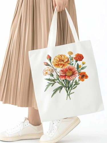 Canvas Tote Bag, Spring Flowers Botanical Aesthetic Canvas Tote Handbags for Women Shoulder Bag2