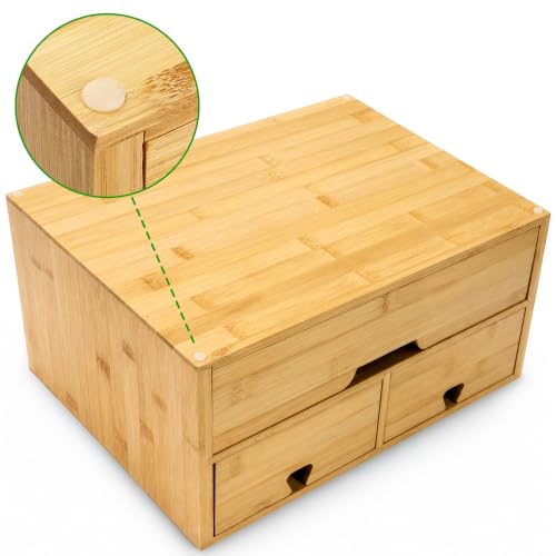 DEAYOU Bamboo Desk Organizer, 100% Natural Bamboo Desktop Drawer Organizer, Tabletop Storage Cabinet Organization Box with 3 Drawers for Home Office Supplies, Makeup, Letter, 2-Layer, Fully Assembled - Image 5