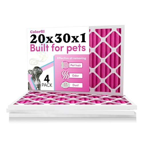 Colorfil 20x30x1 Air Filter (4-Pack) | Made in the USA | Color Changing | Remove Cat and Dog Odor | MERV 8 for Pet Hair Dander and Dust | 19.75