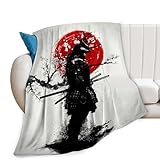 Japanese Samurai Blanket Armored Warrior Bushido Decor Inspirational Throw Blanket Gifts for Girls Boys Super Warm Soft Plush Lightweight Fleece Flannel Bed Blanket for Kids Adults Men Women 50'X40'