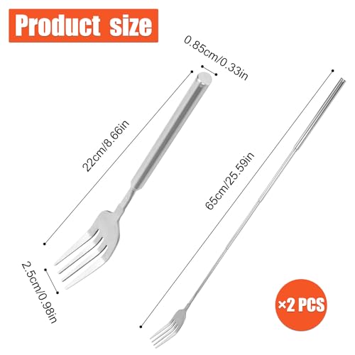 2 Stück Ausziehbare Gabel, 22-65cm Extra Langer Griff Ausziehbare Teleskopgabel Edelstahl Einziehbare Menügabel für Dessert Obst Grillen Geschirrzubehör