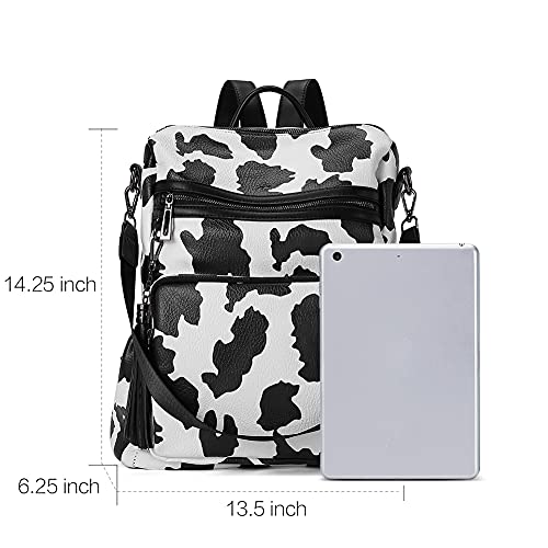 Image of CLUCI Backpack Purse for Women Fashion Leather Designer Travel Large Ladies Shoulder Bags with Tassel Milk Pattern, Black With Zebra Pattern, Large, Contemporary