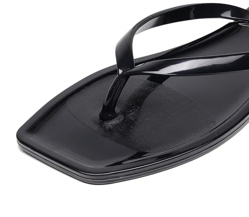 Image of Womens Flip Flops Thong Sandals Jelly Shoes Flat for Ladies Slides Black Slippers Size 9 Slip On Summer Beach Dressy