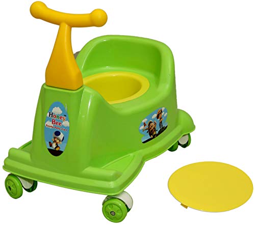 Image of Goyal's Scooter Style Baby Plastic Potty Seat cum Rider With Wheel and Removable Bowl for Kids - Green