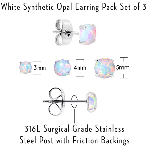 Body Candy Stainless Steel White Synthetic Opal Post Stud Earring Pack Of 3 #TOP6