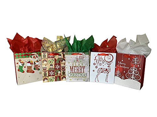 Christmas Gift Bags Assorted Sizes - Set Of 15, Bulk, Large, Medium, Small, Handles, Gift Tags Included, Festive Holiday Gift Wrapping, Santa, Snowman, Reindeer #TOP7