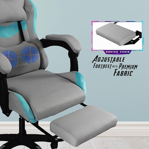 Image of Casa Copenhagen, High-Back Italian Fabric Gaming Ergonomic Chair with Advanced Mechanism & Electric Back Massager, Luxurious Memory Foam Seating & Multi Function Arm-Rest - Grey & Aqua Blue