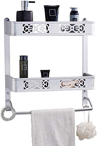 Bathroom shelf wall mounted organizers shelf with towel rack hook up rust proof space aluminum for kitchen bathroom L