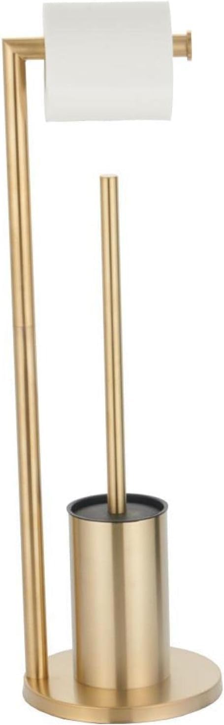 PUDAOO Floor Standing Toilet Brush Holder with Toilet Paper Holder, Stainless Steel, Brushed Gold