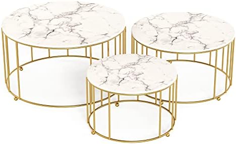 TRSPCWR Gold Cake Stand, Cupcake Stand Set of 3, Round Display Dessert Stand Imitation Marbling Decoration Finish