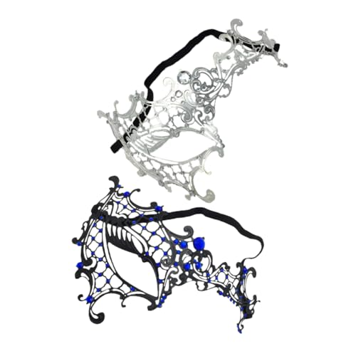 COLLBATH 2pcs Hollow Metal Masquerade Masks Elastic Bands Elegant Carnival Masks for Halloween Dance Parties and Cosplay Events