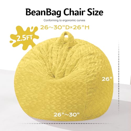 Image of 2FT Bean Bag Chair,Giant Bean Bag Chairs for Adults,Big Bean Bags with Memory Foam Filled, Large Beanbag Chairs with Chevron Plush Cover-Yellow