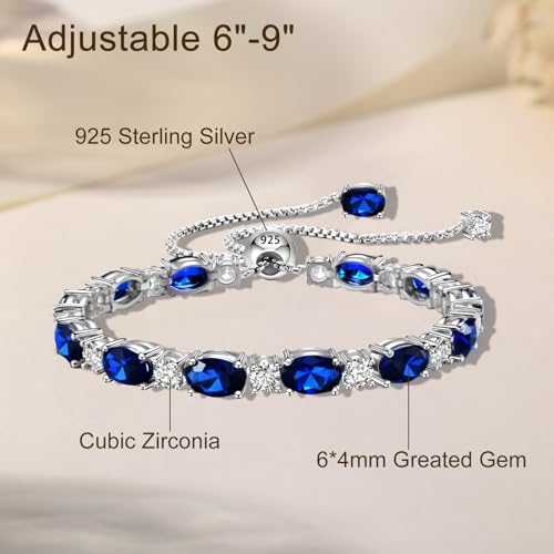 Adjustable Birthstone Tennis Bracelet for Women, 925 Sterling Silver Plated with White Gold Chain2