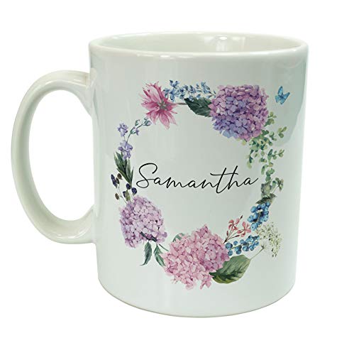 Personalised Floral Wreath Hydrangea Name Mug Personalized Mug Custom Coffee Teacher Mothers Day Gift Tea Gift for her him
