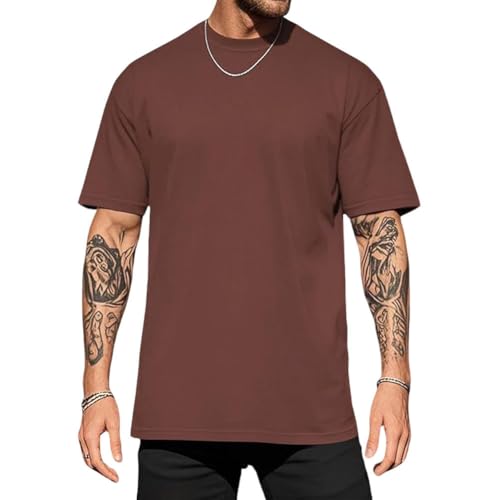 Men’s Fashion Oversized T-Shirts Short Sleeve Basic Cotton Crew Neck Loose Fit Athletic Tees Tops