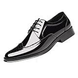 GLBDU Men's Patent Leather Wingtip Carving Brogue Dress Shoes Fashion Classic Cap Toe Lace Up Low Top Oxfords Shoes Casual Business Formal Derby Shoes (Black,11)