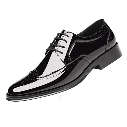 GLBDU Men's Patent Leather Wingtip Carving Brogue Dress Shoes Fashion Classic Cap Toe Lace Up Low Top Oxfords Shoes Casual Business Formal Derby Shoes (Black,11)