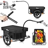 SAMAX Lastenanhänger Fahrradanhänger 90 Liter 80 Kg mit Kupplung Schutzplane und Verbindungsschelle - Transportanhänger Fahrrad Anhänger Handwagen mit Kunststoffwanne in Schwarz - Mountain