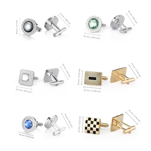 Image of Wynameleri Mens Cufflinks Set 12 Pairs, Black Cuff Links Pack of 12 for Men Silver and Gold, for Business, Wedding,Party Gift Pack in Case