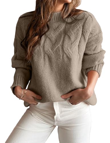 Womens Oversized Cute Cable Knit Sweater Fall 2024 Lightweight Dressy Casual Crewneck Long Sleeve Pullover Tops