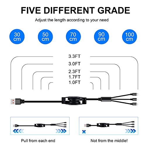 Bismdky 3 Pack 3 In 1 Multi Usb Retractable Fast Charger Cable,Multiple Charging Cord Adapter Withip/Micro Usb/Type C Port Adapter, Fast Charging Compatible With Cell Phones Tablets Universal Use #TOP4