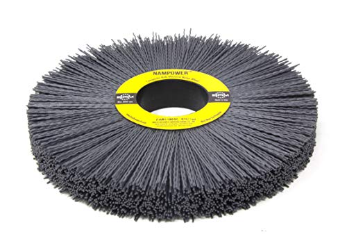Image of Brush Research CW81180SC Nampower Composite Hub Abrasive Nylon Wheel Brush, Round Hole, Silicon Carbide Filament, 8 inch Diameter, 0.035 inch Wire Diameter, 2 inch Arbor Hole, 2.5 inch Bristle Length, (Pack of 1)