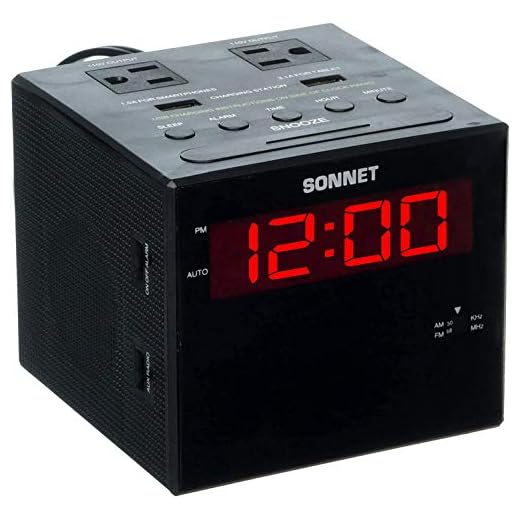 Sonnet Alarm Clock Charging Station, AM FM Radio, Dual USB Charging Ports, Dual AC Outlets, Very Loud Alarm Clock for Heavy Sleepers and The Hearing Impaired for Desk, Bedroom