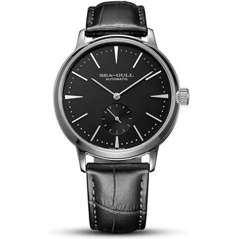 SEA-GULL Watch for Men,Minimalist Mens Watches with Leather Strap and Replaced Steel Watch Band (Black/Silver) Cover