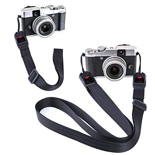 AMNF Sangle Appareil Photo, Bandoulière+Dragonne Noire Réglable, Cou d'appareil photo(85 cm-154 cm) + dragonne (30 cm-39 cm), Fermeture Rapide pour Appareils Photo Caméscope Canon Nikon Sony Cover