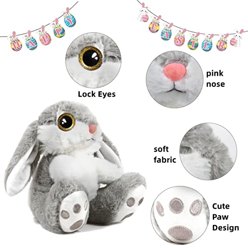 Ho-Ef Easter Bunny Stuffed Animal, 8.5" Easter Bunny Plush With Floppy Ears, Machine Washable& Softness, Plush Bunny Easter Bunny For Girls Boys Kids Babies Great Easter Gifts Decoration (Gray #TOP1
