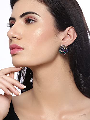 Image of silver plated handcrafted Cubic zirconia & multicolor stone studded Studs Earrings