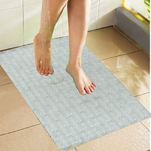 Image of Urbane Home Checkered Design Non Slip Bathroom Mat with Suction Cups (White)