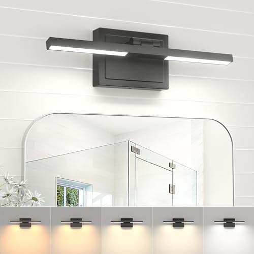 Image of NIORSUN 15.7 Inch Modern Bathroom Light Fixture, 20W 5CCT Dimmable LED Black Bathroom Vanity Lights Over Mirror, Vanity Lights for Bathrooms Restroom Mirror- ETL Certified