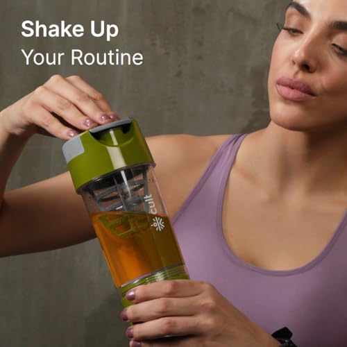 Image of CULT Cyclone Shaker Bottle 500ml with Storage Compartment & Mixer Ball | Shaker for Gym & Leakproof Protein Sipper for Men & Women | Workout Supplement Bottle (Olive Grey)