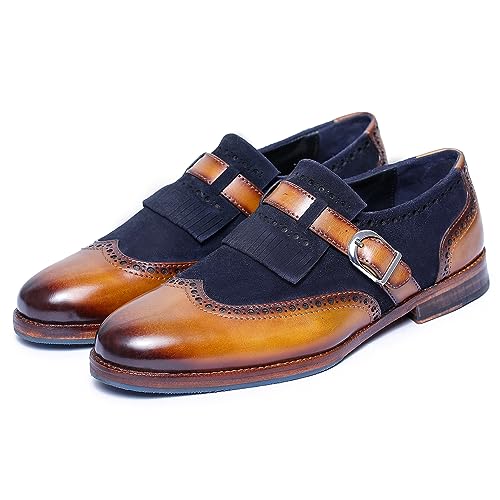 Image of Lethato Men's Wingtip Brogue Kiltie Monk Strap Loafer Dress Shoes