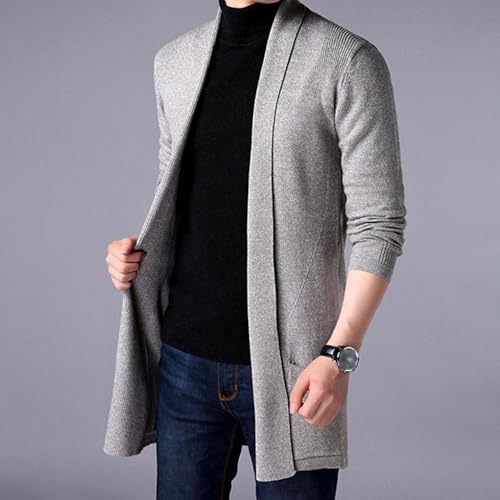 Men's Open Front Long Cardigan Shawl Collar Cardigans Sweater Cable Knit Ribbed Length Men Cardigan2