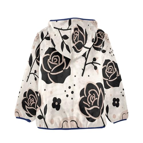 Rose Floral Pattern on Cream Toddler Fleece Jacket Girl Boys Hooded Fleece Jacket Coat Warm Outwear Zip-up 3-10T2