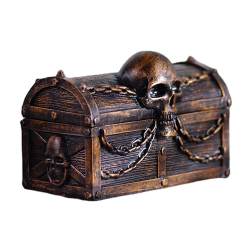 Genérico para joyas para niñas – Cofre pirata gótico de resina de almacenamiento de colección con cadenas de cráneo | Gran regalo de Navidad a