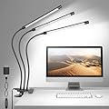 ShineTech 3-Head LED Desk Lamp with Clamp, Eye-Caring Clip-on Light for Home Office, 4 Color Modes & 6 Brightness Levels, 360° Flexible Desk Lights for Dorm Room, Reading, Nail, Black