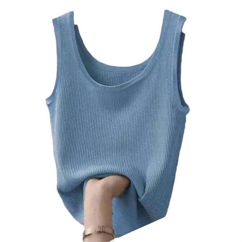 Débardeur d'été en tricot de maille fine pour femme avec col rond aux finitions soignées