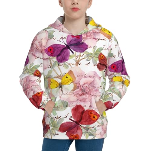 Butterflies and Vintage Kids Pullover Hoodies Boys Sweatshirts Girls Athletic Clothes with Pocket