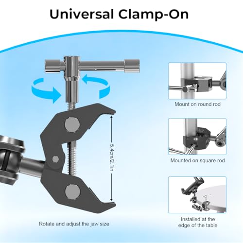 Image of ZORBES Clamp-On Tablet & Phone Holder for 4.7-13 Inch Devices, 360 Rotating Adjustable Mount Universal Handlebar & Pole Clamp Stand with Flexible Arm, Anti-Slip Hands-Free Holder for Gym, Bike, Desk