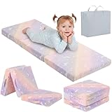 Tiita Foldable Floor Mattress for Kids-Glow in The Dark Toddler Nap Mat with Storage Bag, Portable Toddler Floor Pad for Travel, Daycare, Camping, RV, Playroom, Twill Pegasus