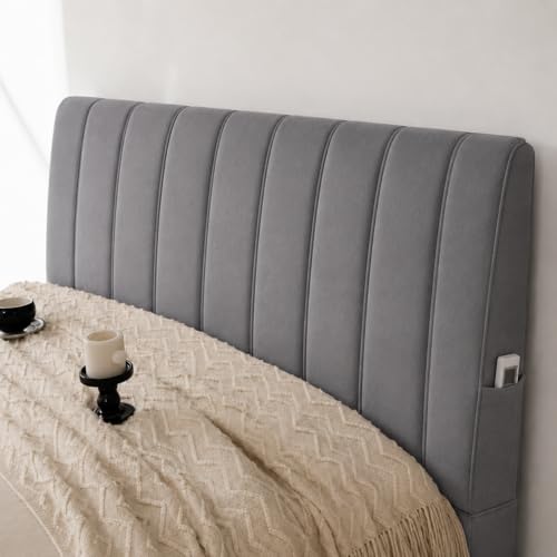 Image of HOMETHREADS Velvet Padded Headboard Cover with Foam - Soft, Wrinkle-Resistant Bed Back Protector, Suitable for Wooden, Leather & Upholstered | Fits 6 ft Headboards only (68x180 cm) (Dark Grey)