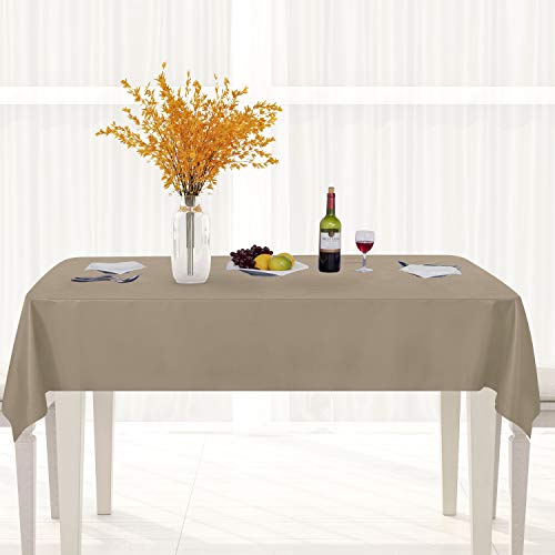 Image of sancua 100% Waterproof Rectangle PVC Tablecloth - 52 x 70 Inch - Oil Proof Spill Proof Vinyl Table Cloth, Wipe Clean Table Cover for Dining Tables, Buffet Parties and Camping, Khaki