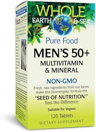 Natural Factors Whole Earth & Sea Pure Food Men's 50+ Multivitamin & Mineral, 120 Tablets, Made with Organic Ingredients, Vegan, Non-GMO, 100% Made, Packaged & Tested in Canada