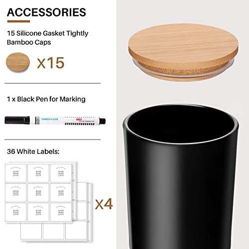 15-Pack 6Oz Glass Candle Jars With Airtight Bamboo Lids, Bulk Matte Black Empty Candle Vessels With Labels For Making Candles - Dishwasher Safe #TOP2